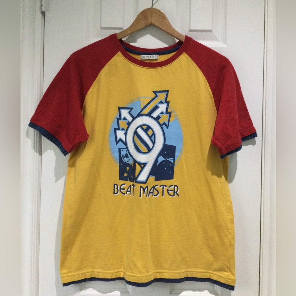 Y2K Yellow and Red Short Sleeve Beat Master Raglan Tee